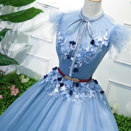 Blue Party Dress, Stage Outfit,high Neck Ball..