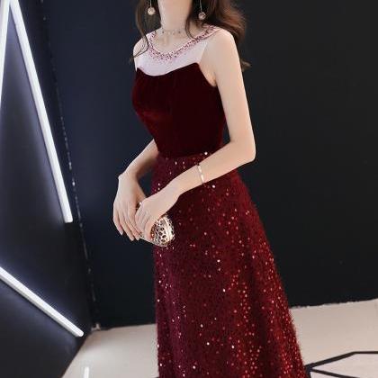 Red Velvet Prom Dress, Sexy Evening..
