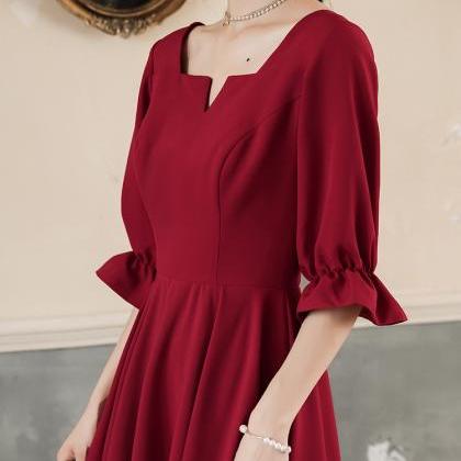 Red Homecoming Dress,slim Party Dress,mid-sleeve..