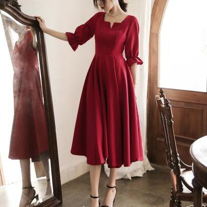 Red Homecoming Dress,slim Party Dress,mid-sleeve..