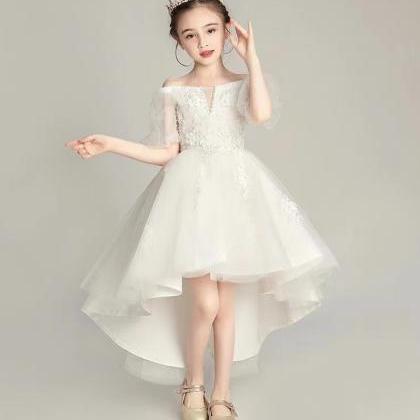 White Lace Princess Dress For Children, High Low..