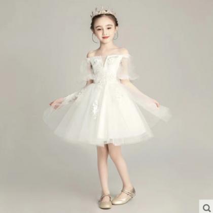 White Lace Princess Dress For Children, High Low..