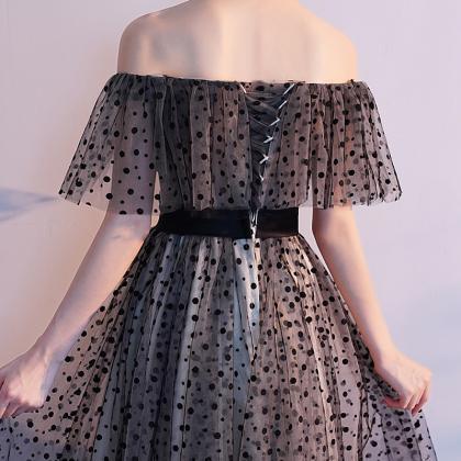 Black Dot Evening Dress, Fashion Long Style, Off..