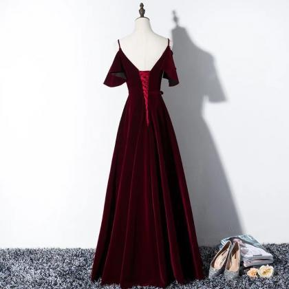 Red Temperament Evening Dress ,velvet Prom Dress..