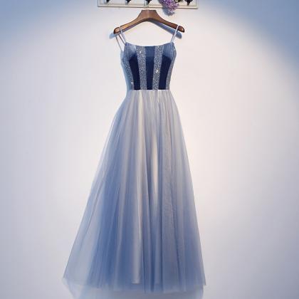 Modern Blue Dress, Elegant Midi Dress,spaghetti..