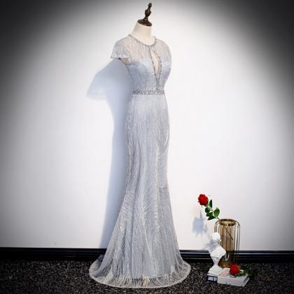 Silver Evening Dress, Long Sexy Mermaid Prom..