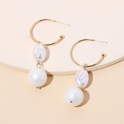 C-shaped Irregular, Double Pearl Earrings,..