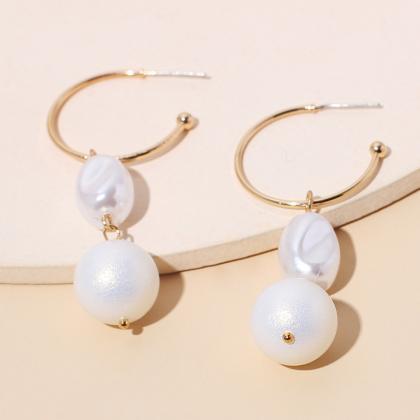 C-shaped Irregular, Double Pearl Earrings,..