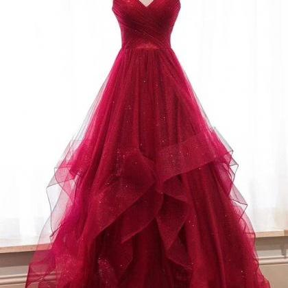 Long Prom Dress, Red Party Dress, Elegant..