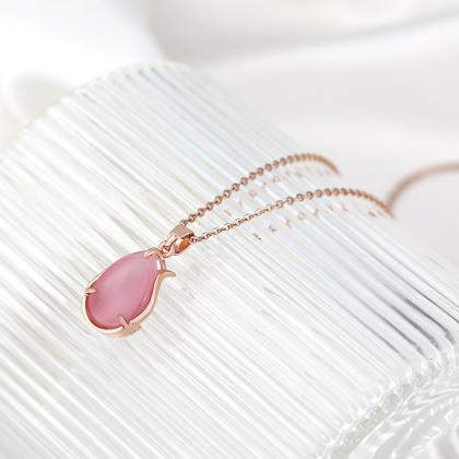 Sweet, Pink Tulip Pendant Necklace , 18k Stainless..