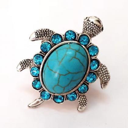 Vintage Turtle Turquoise Ring, Turtle Alloy Ring,..