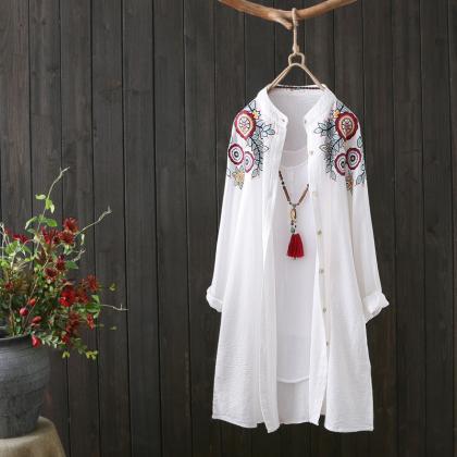 Pure Cotton Blouse, Spring And Autumn Shirt, Long..