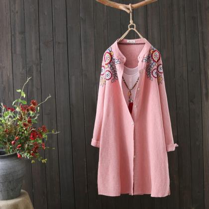 Pure Cotton Blouse, Spring And Autumn Shirt, Long..