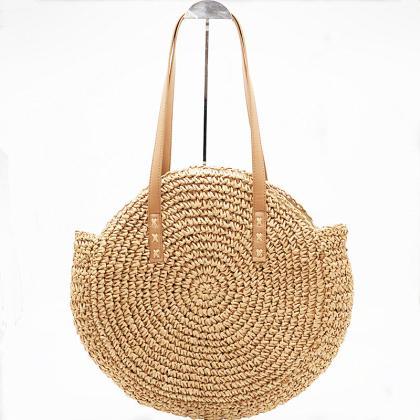 Round straw woven bags, one-shoulde..