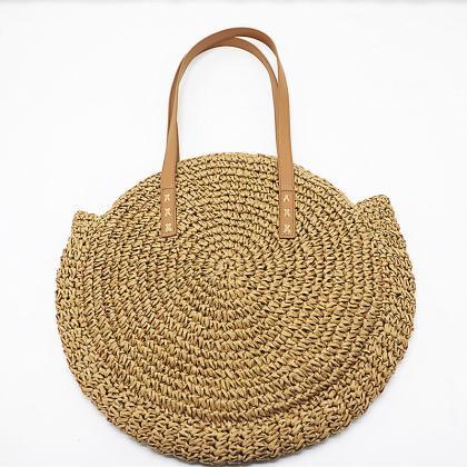 Round straw woven bags, one-shoulde..