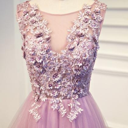Pink Evening Dress,sleeveless Prom Dress,applique..
