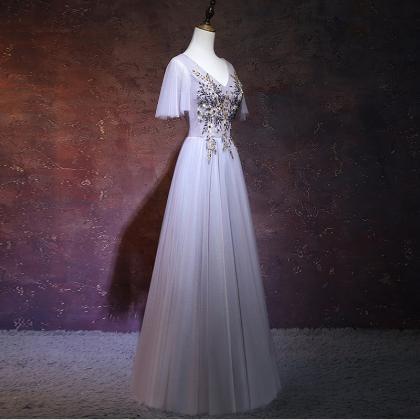 Fairy Evening Dress,v-neck Prom Dress,applique..