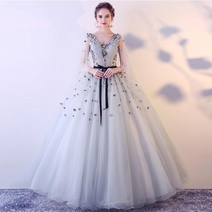Color Wedding Dress, V-neck Puffy Princess..