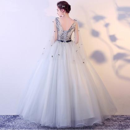 Color Wedding Dress, V-neck Puffy Princess..