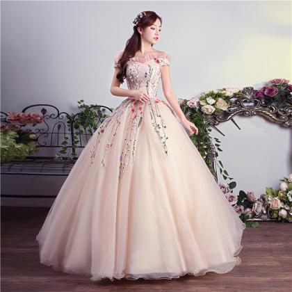 Off Shoulder Prom Dress,floral Ball Gown, Formal..