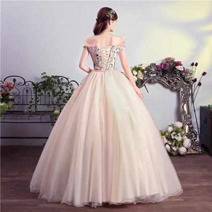 Off Shoulder Prom Dress,floral Ball Gown, Formal..