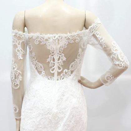 Handmade,long Sleeve Wedding Dress,white Bridal..