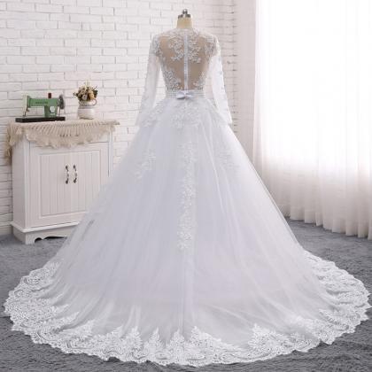 Long Sleeve,floor-length Wedding Dress, Backless..
