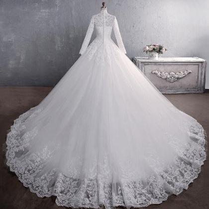 Lace Wedding Dress, High Neck Long Sleeve Wedding..