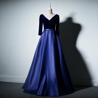 V-neck Prom Dresss,royal Blue Party Dress,long..