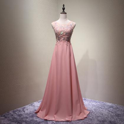 Sleeveless Prom Dress,pink Party Dress,beaded Prom..