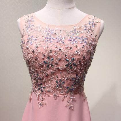 Sleeveless Prom Dress,pink Party Dress,beaded Prom..