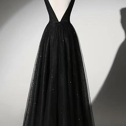 V-neck Prom Dress,black Party Dress,shiny Prom..
