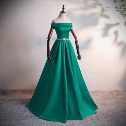 Off Shoulder Evening Dress,satin Prom Dress,green..