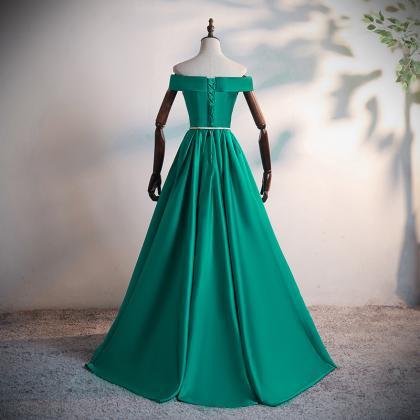 Off Shoulder Evening Dress,satin Prom Dress,green..