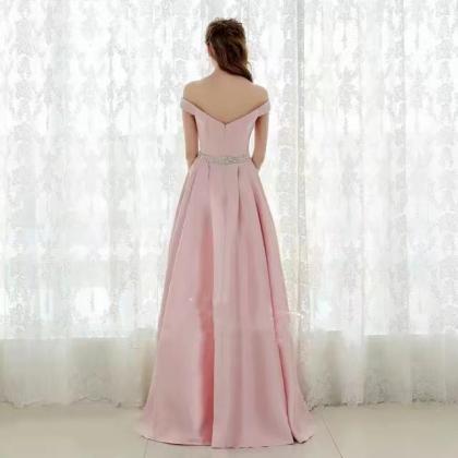 Pink Bridesmaids Dress ,off Shoulder Prom..