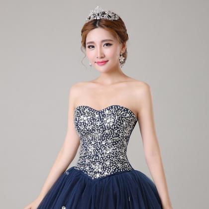 Strapless Prom Dress,beaded Ball Gown..