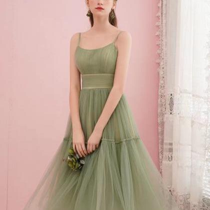 Spaghetti Strap Bridesmaid Dress,green Midi..