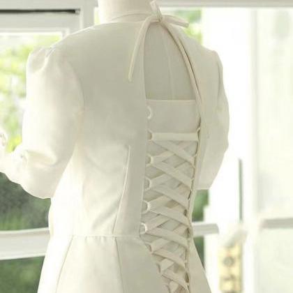 V-neck Wedding Dress,white Satin Bridal..