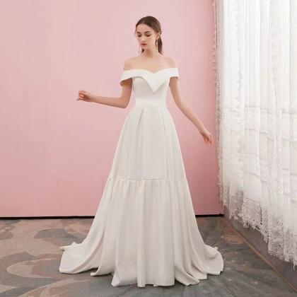 Off Shoulder Wedding Dress,white Satin Bridal..