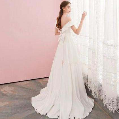 Off Shoulder Wedding Dress,white Satin Bridal..