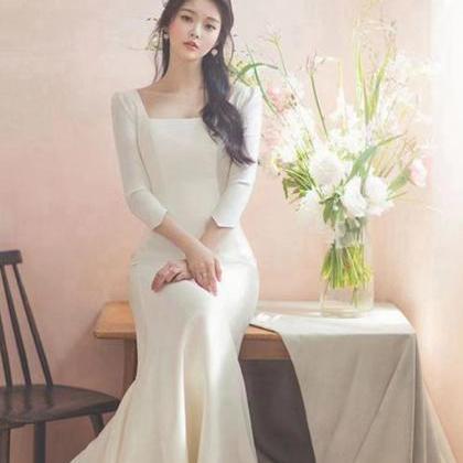 Long Sleeve Wedding Dress, Mermaid Bridal..