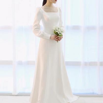 Long Sleeve Wedding Dress, Simple Bridal..