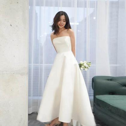 Strapless Wedding Dress, Simple Bridal Dress,satin..