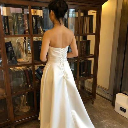 Strapless Wedding Dress, Simple Bridal Dress,satin..