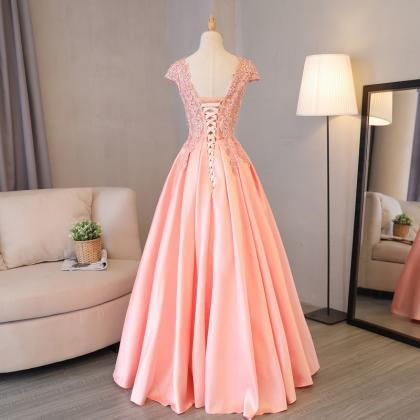 V-neck Evening Dress, Pink Bridesmaid Dress..