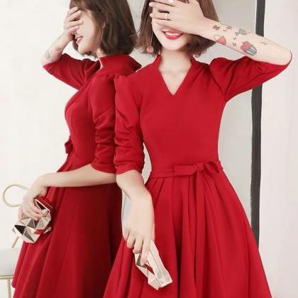 Red High Low Dress,long Sleeve Midi Dress,high..