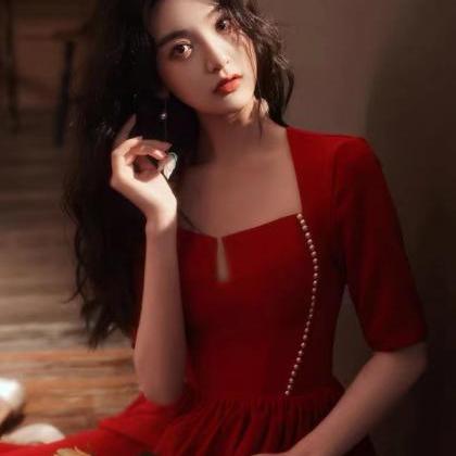 Red Midi Dress,long Sleeve Red Dress,vintage..