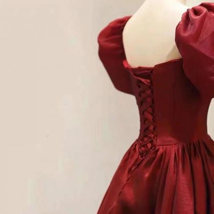 Red Party Dress,puff Sleeve Evening Dress,satin..