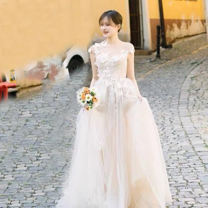 Cap Sleeve Wedding Dress,,light Tulle Bridal..