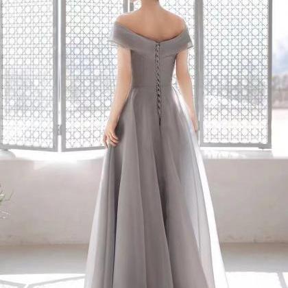 Gray Party Dress ,off Shoulder Evening Dress,tulle..
